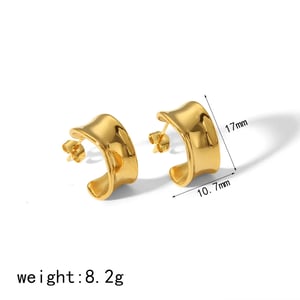 1 pair of classic  gold plated stainless steel C-shaped polished casting earrings for women daily jewelry h5 Picture2